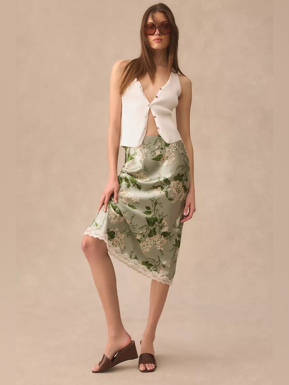 Reformation Arie Silk Skirt in Tea Garden Size 0